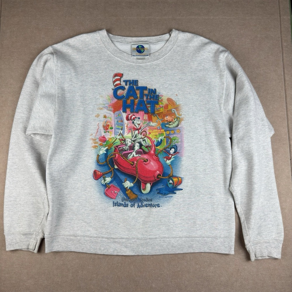 Vintage Cat in the Hat Sweatshirt Unisex M‎ Gray Universal Studios Seuss Landing